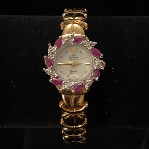 Jules Jurgensen Genuine Diamond & Ruby Watch Swiss Gold Tone Quartz Watch